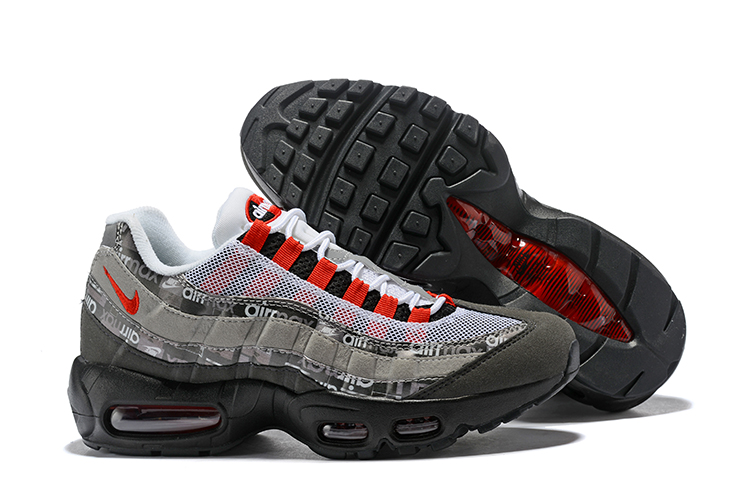 Off-white Nike Air Max 95 Grey Black Red Shoes - Click Image to Close